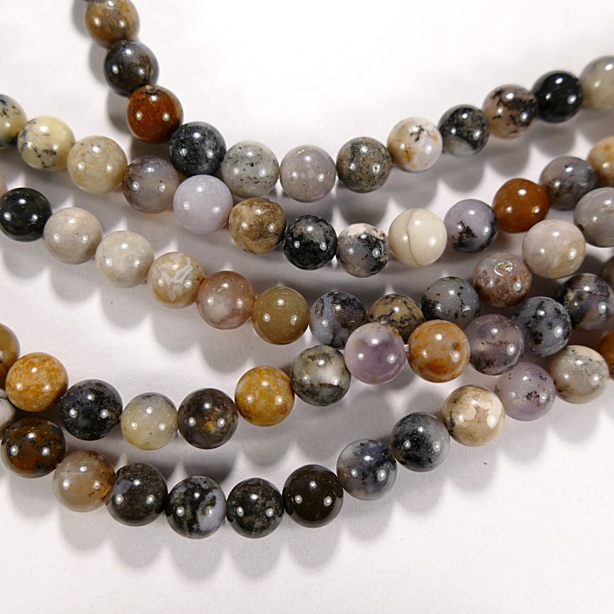 Нить бусин из агата мохового, шар гладкий 6мм