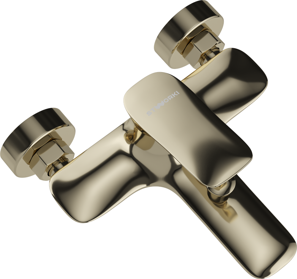 Смеситель для ванны с душем STWORKI Молде S23100GG + Душевой гарнитур Гётеборг S03190GG, глянцевое золото