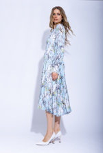 Женское зелёное платье миди с цветочным принтом