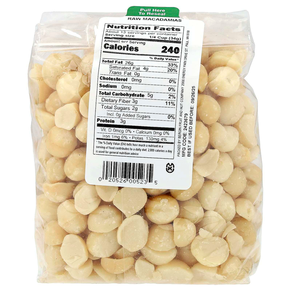 Bergin Fruit and Nut Company, сырые орехи макадамия, 454 г (16 унций)