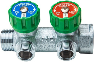 Коллектор регулирующий 3/4" (ВР-НР) с 2 отв. 1/2"EU с вставкой под плоское уплотнение