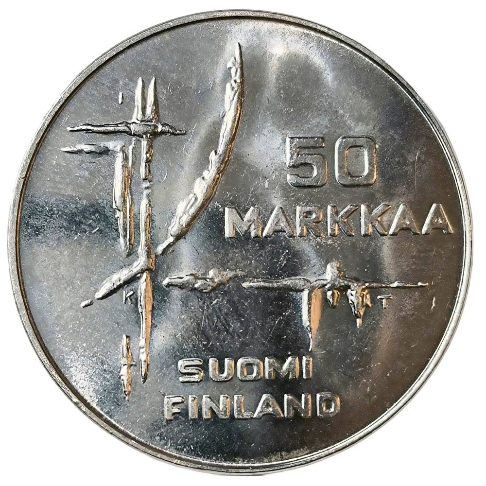 Монета Финляндии 50 марок 1982 г. "Чемпионат мира по хоккею"