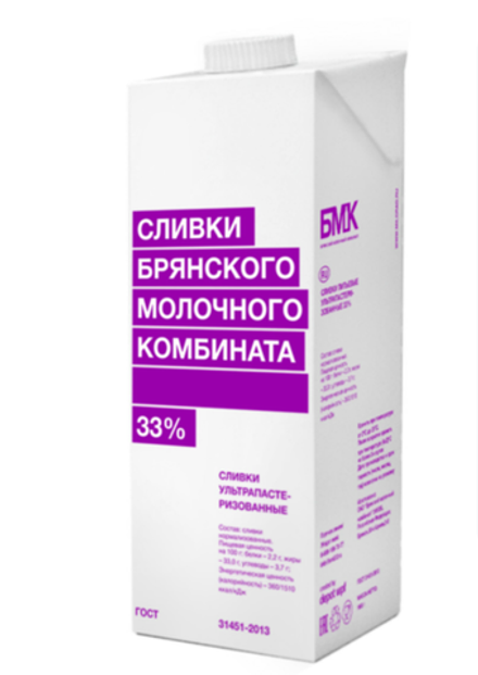 Сливки БМК 33% 1 л