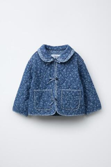 ZARA ДЖИНСОВАЯ КУРТКА С ЦВЕТОЧНЫМ ПРИНТОМ, ВЫЦВЕТШИЙ СИНИЙ