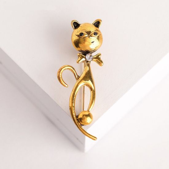 Брошь "Кошка", цвет  золото