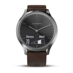 Часы Garmin Vivomove HR Premium, серебряные с темно-коричневым кожаным ремешком (010-01850-24)
