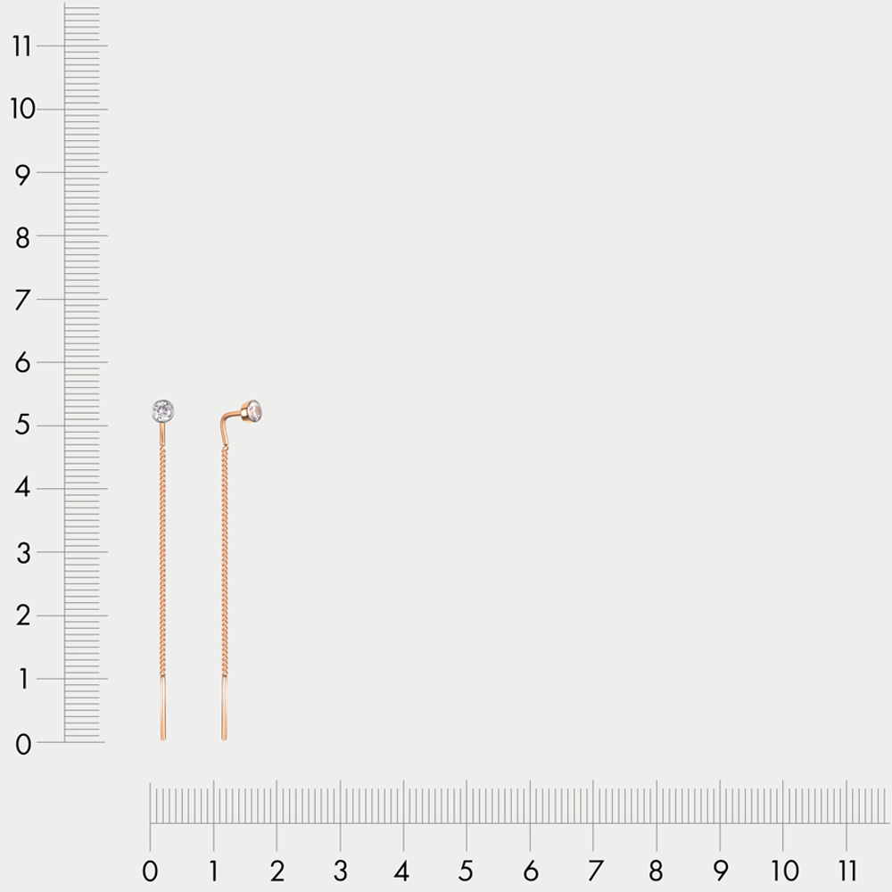 Серьги-продевки из розового золота 585 пробы с фианитами женские (арт. 015672-1102)