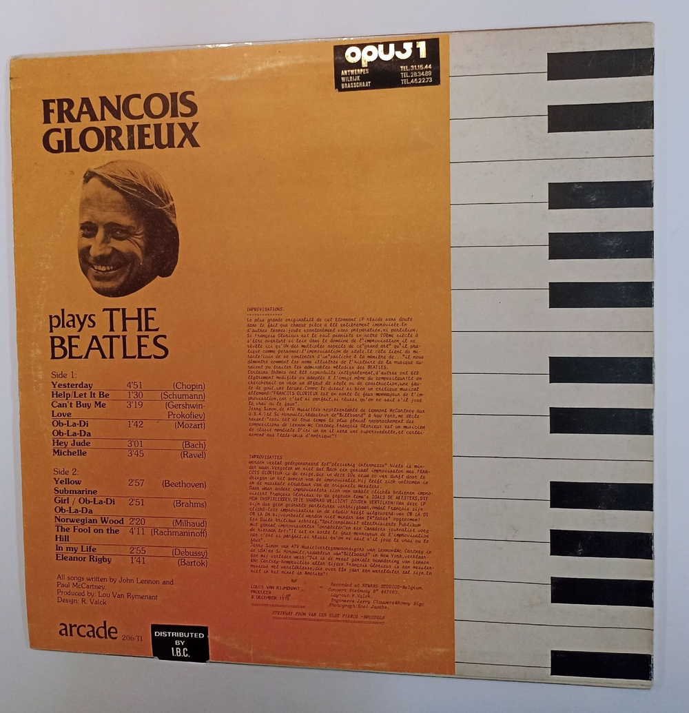Винтажная виниловая пластинка LP Francois Glorieux Francois Glorieux Plays The Beatles (Чехословакия 1976)