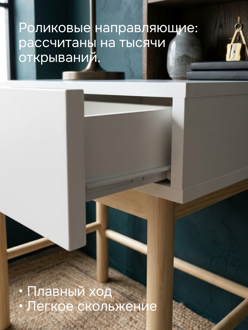 Стол письменный 120х60х79, Ола, с 2 ящиками, компьютерный, парта для школьника, детский, на ножках массив сосны, белый