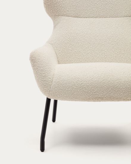 Belina Кресло из белой ткани букле и стали с черной отделкой Испания Lа Forma
