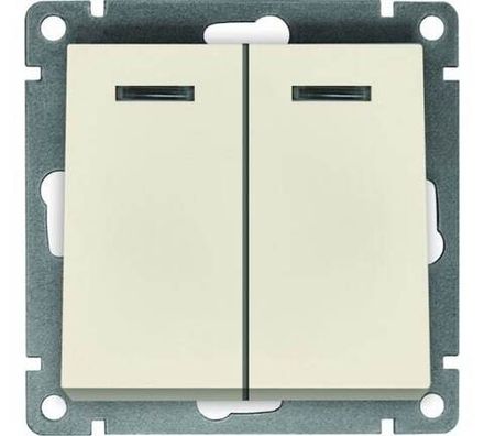 Выключатель двухклавишный с подсветкой "UNIVersal" серия "Афина ", с/у, 10А, 220В, слоновая кость