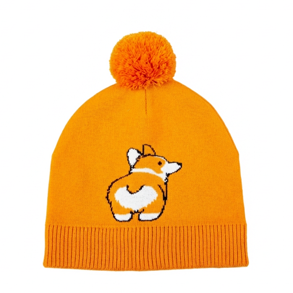 Шапка с помпоном "Корги", на подкладе