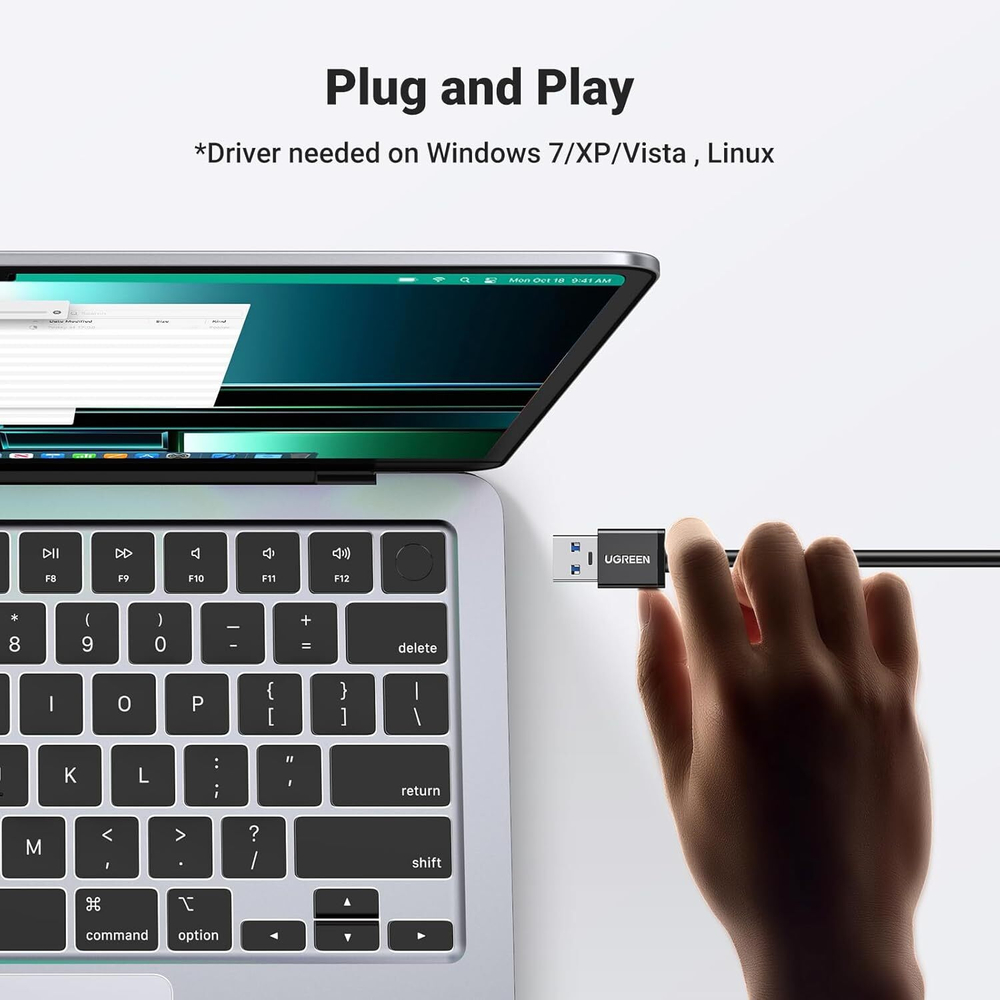 Конвертер USB 3.0 на LAN RJ-45,10/100/1000 Mbps + USB HUB 3 port, 0.2m UGREEN 20265