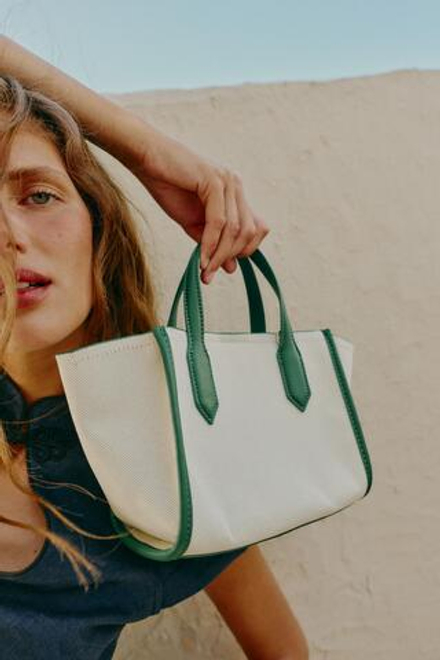 ZARA МИНИ-ШОПЕР ИЗ ХОЛСТА, ЗЕЛЕНЫЙ