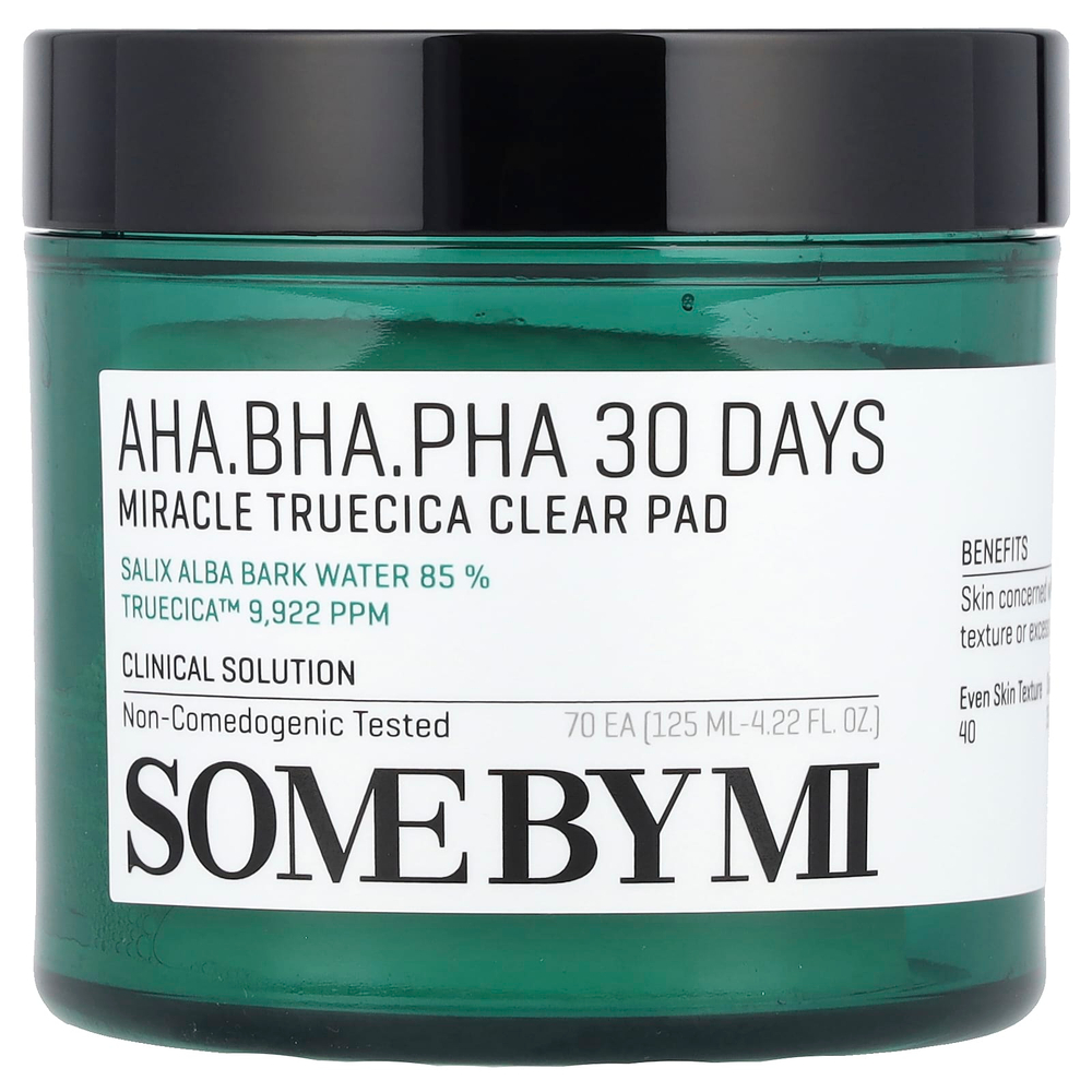 SOME BY MI, AHA / BHA / PHA 30 Days Miracle Truecica Clear Pad, 70 тампонов, 125 мл (4,22 жидк. унц.)