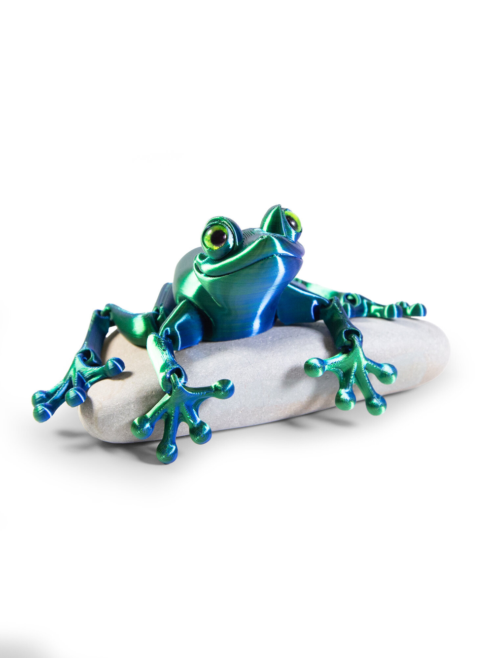 Подвижная лягушка антистресс с живыми глазами, сине-зеленая, 3D печать, 10 см. длина