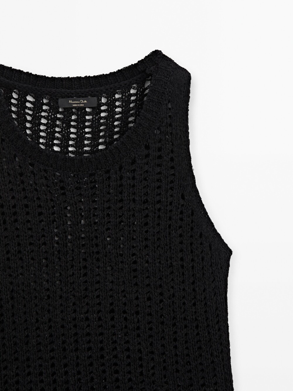 Massimo Dutti Топ из ажурного трикотажа с круглым вырезом, черный