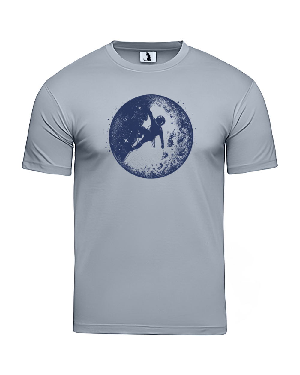 Футболка Космонавт на Луне unisex серая с синим рисунком