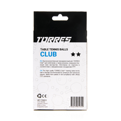 Мяч для наст. тенниса TORRES Club 2*, диам. 40+ мм, упак. 6 шт