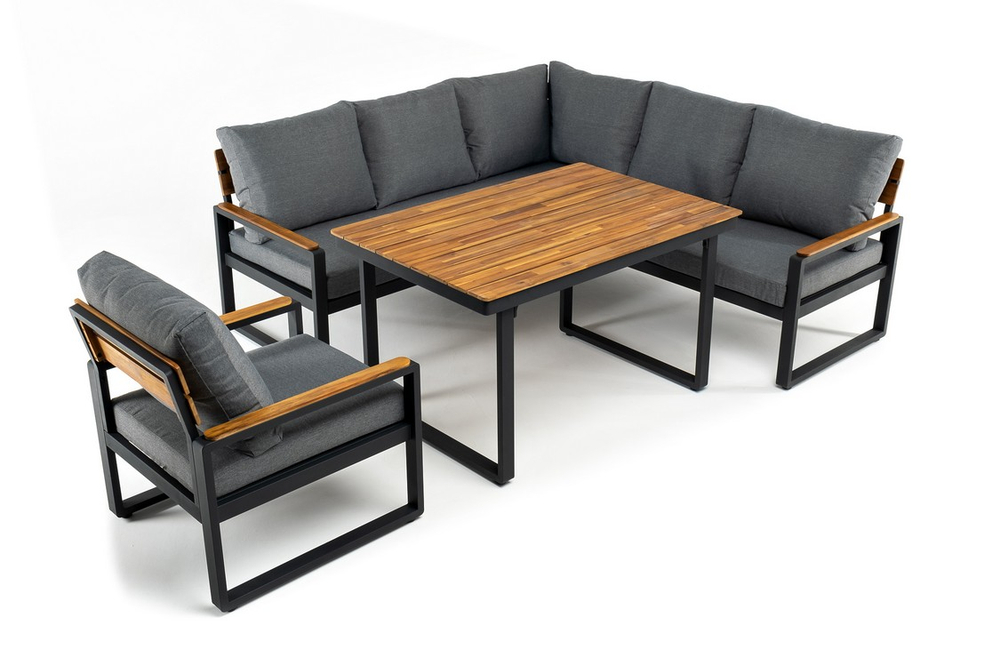 Лаунж зона из алюминия Joygarden ТОПА L с обеденным столом, темный графит
