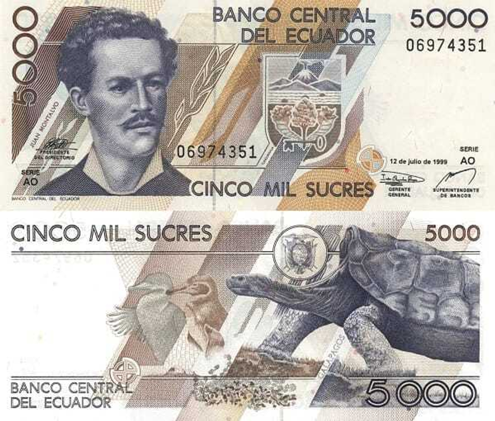 Эквадор 5000 Сукре 1991-1999 Животные Галапагосских островов UNC