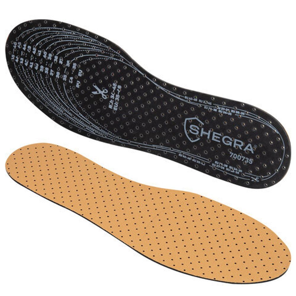 Стельки для обуви ВЛАГОВПИТЫВАЮЩИЕ, УНИВЕРСАЛЬНЫЙ размер RU 34-45 / EU 35-46, с линиями выреза, SHEGRA (ШЕГРА), 700735