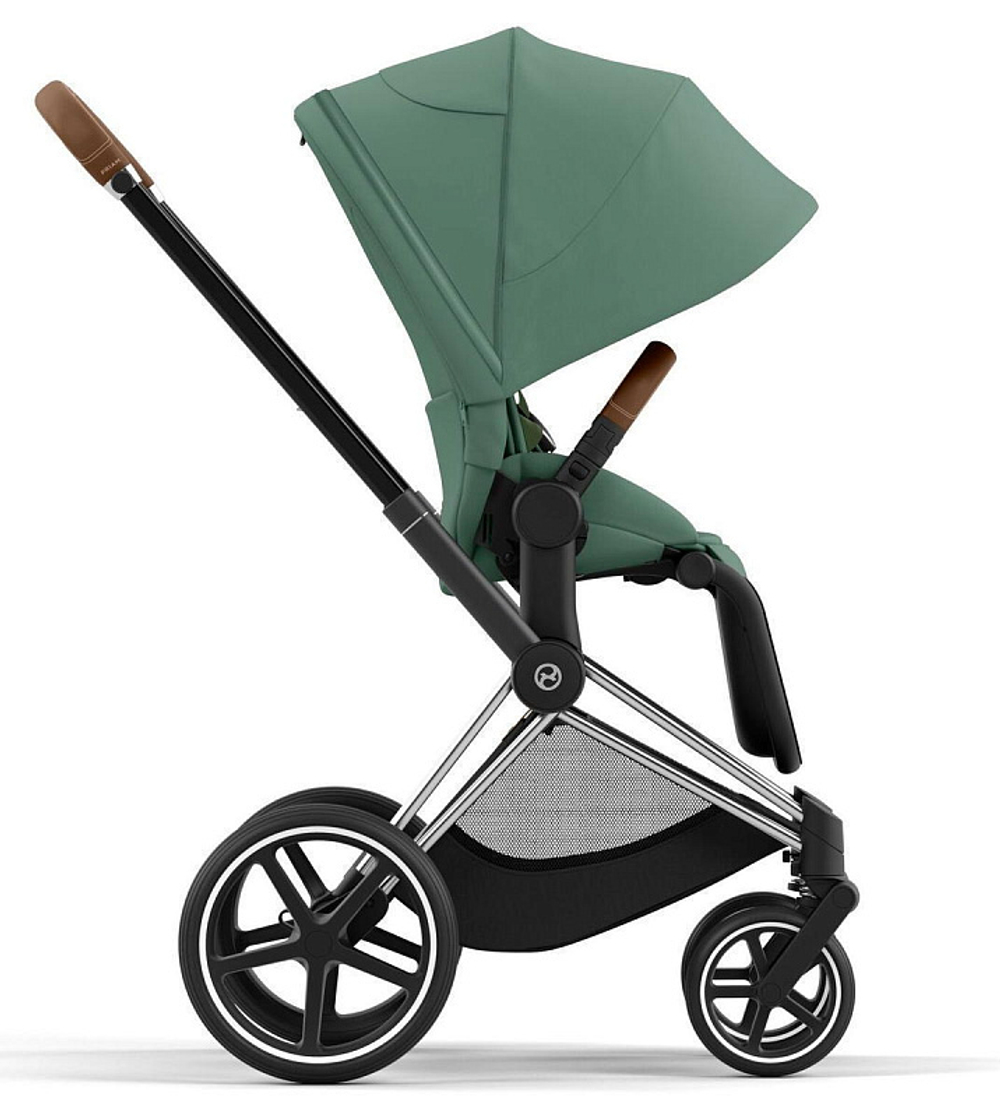 Коляска 3 в 1 Cybex Priam IV Chrome Brown complete и автокресло Aton S2 i-Size Ocean Blue Leaf Green