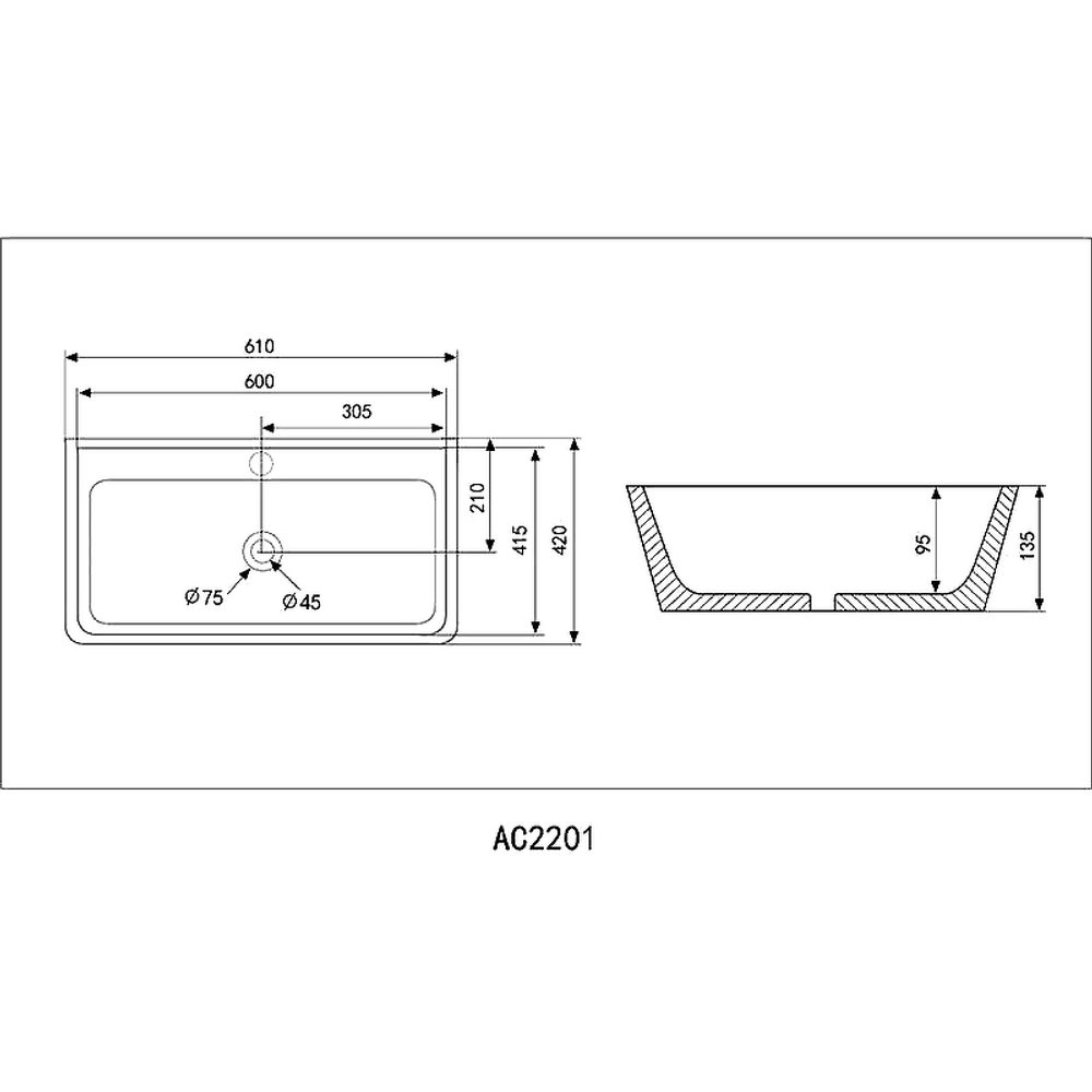 Раковина Abber Rechteck 61 AC2201MB Черная матовая