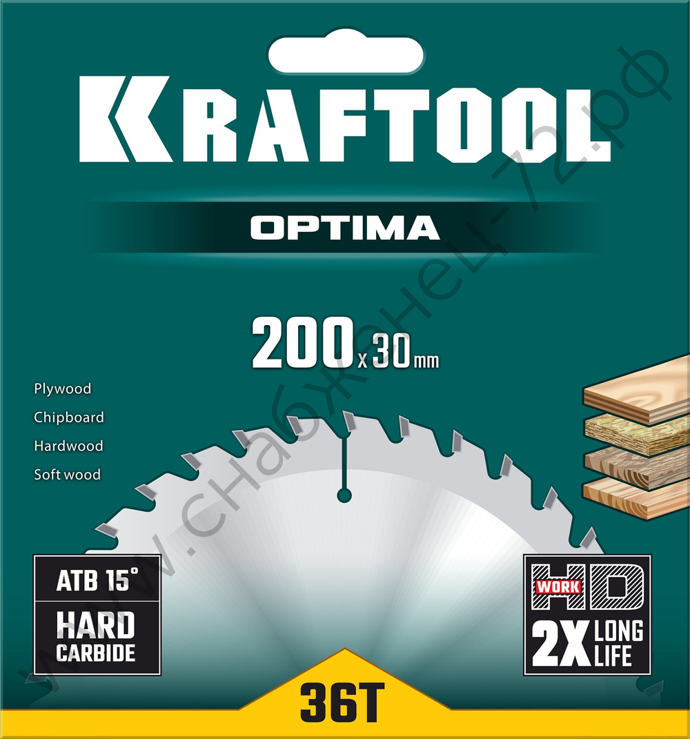 KRAFTOOL Optima 200х30мм 36Т, диск пильный по дереву