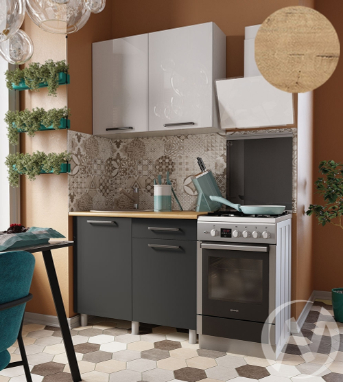 Кухня Ребекка 1.0м (корпус белый/белый; графит) 38мм дуб бунратти