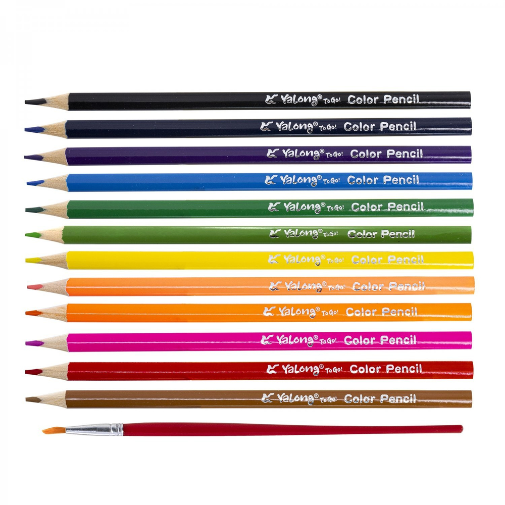 Карандаши цветные акварельные Yalong 12 цв., "Аквариум" деревянные, трехгранные, заточенные, кисть, грифель 3.0 мм, картон. уп., европодвес