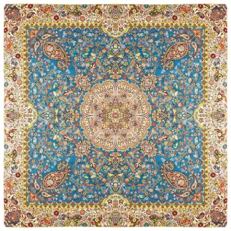 Иранская скатерть Терме шелковое ткачество квадратная голубая с золотом