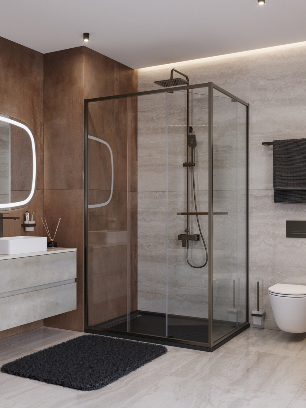 Душевой уголок Cezares LUX-AH-FS-11-120/100-C-GM, 120х100х195, профиль оружейная сталь, стекло прозрачное