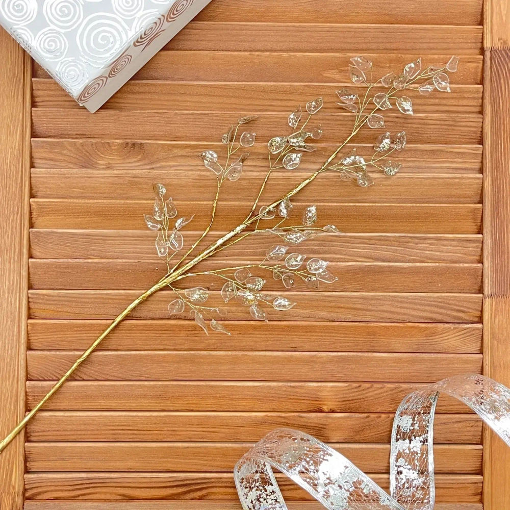 Ветка декоративная «Сияющие листья» 65 см, Золото