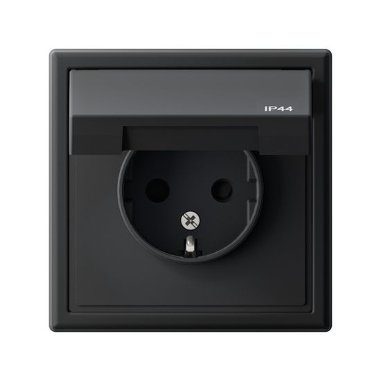 Розетка ArtGallery 16А IP44 с заземл. защ. шторки с крышкой механизм карбон SE GAL441046