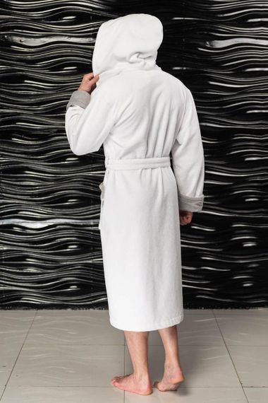 Халат мужской STEVEN с капюшоном Белый/серый "Polens"