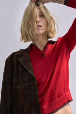 ZARA КОМБИНИРОВАННЫЙ СВИТЕР ПОЛО, КРАСНЫЙ