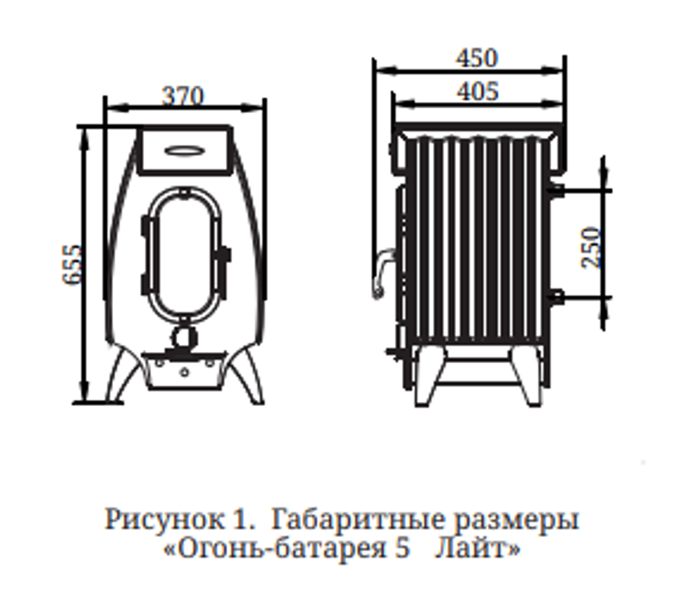 Печь TMF Огонь-батарея ЛАЙТ 5 размеры