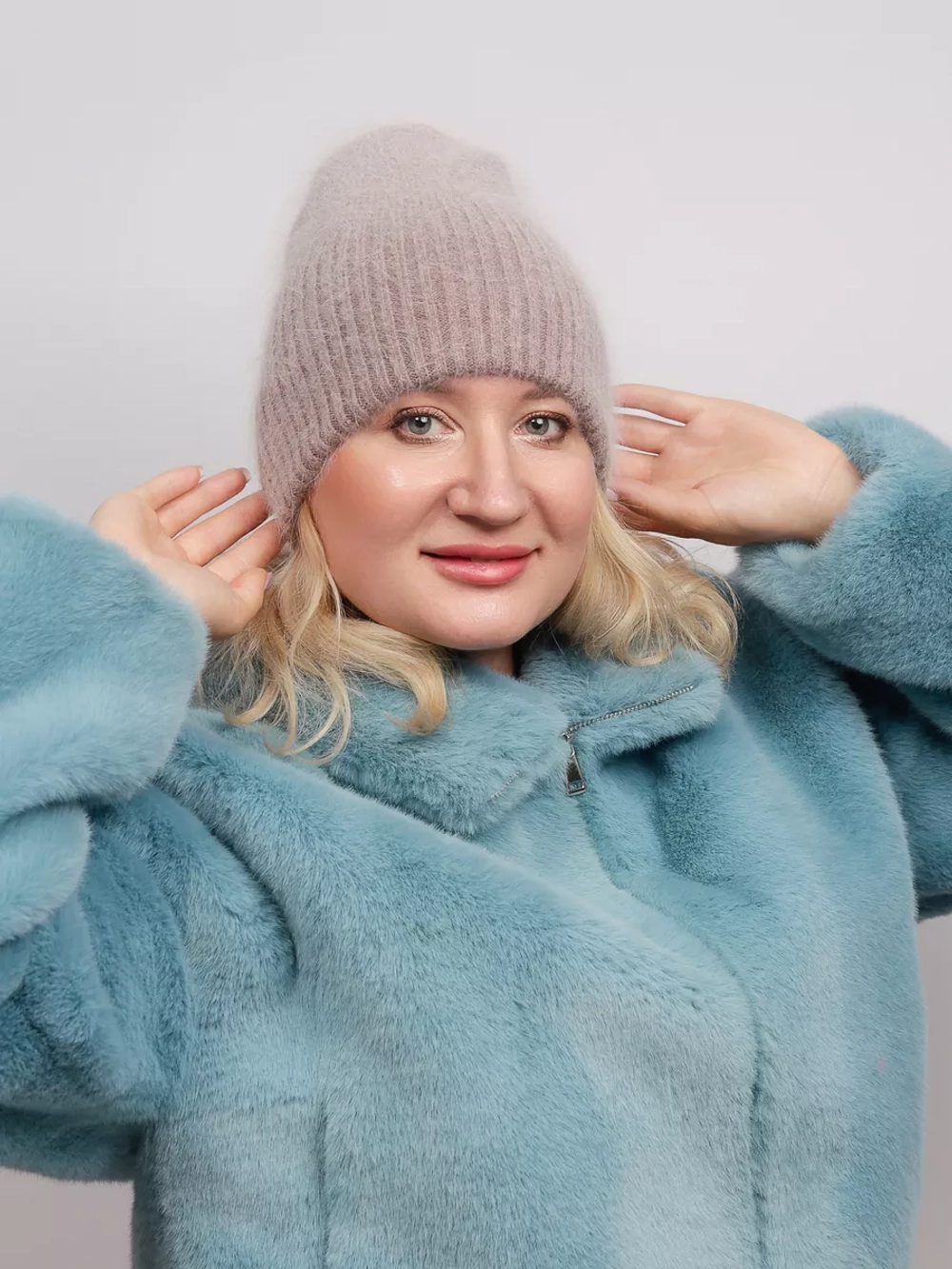 шапка ангора зимняя пушистая вязаная модная