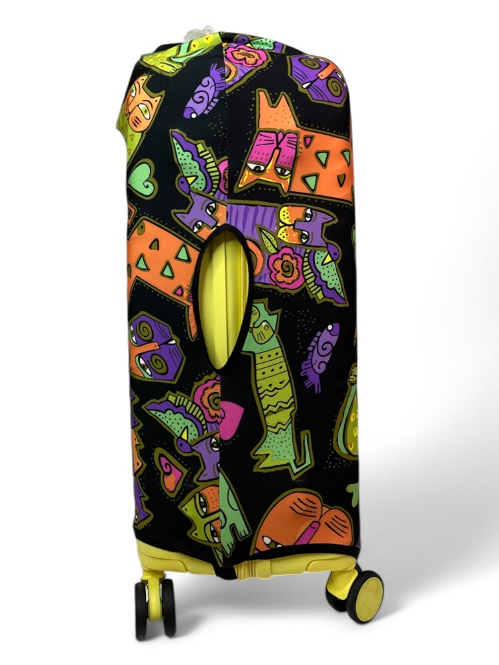 Чехол на чемодан 24", цвет чёрный/разноцветный, Коты