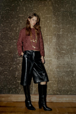 ZARA ЖАКЕТ ИЗ ШЕРСТИ С УЗОРОМ МАКРАМЕ, БАКЛАЖАННЫЙ