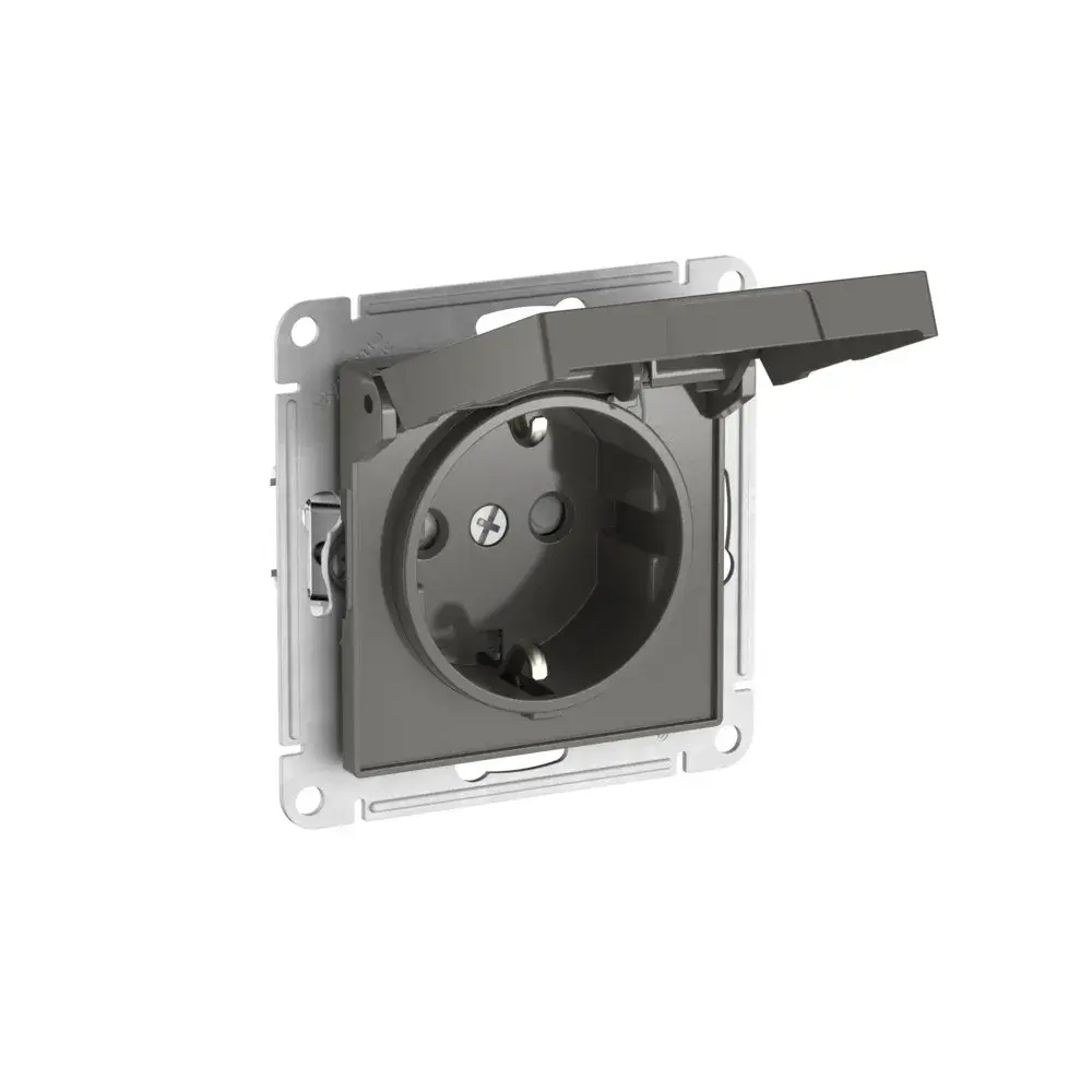 ATLASDESIGN РОЗЕТКА с заземлением со шторками с крышкой,16А,IP20, мех.,быстрозажим. клем., СТАЛЬ