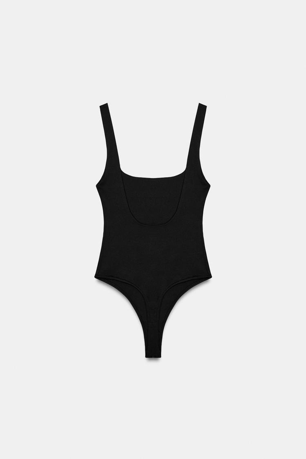 ZARA ЭЛАСТИЧНОЕ БОДИ С КВАДРАТНЫМ ВЫРЕЗОМ, ЧЕРНЫЙ