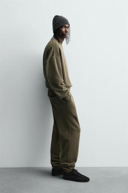 ZARA ТОЛСТОВКА С КРУГЛЫМ ВЫРЕЗОМ И ЭФФЕКТОМ ПОТЕРТОСТИ, ХАКИ