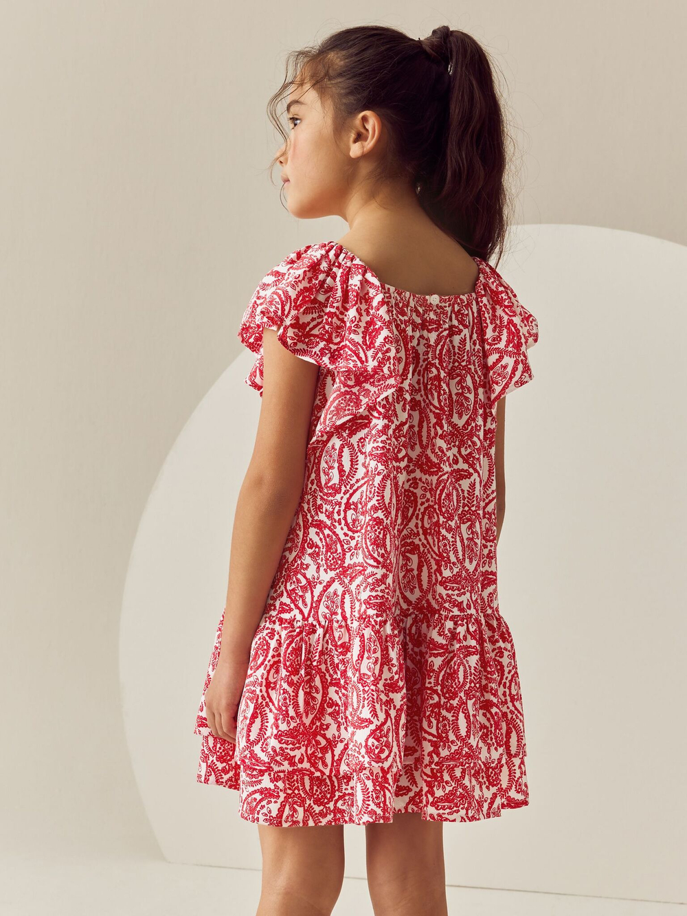 Платье с оборками для девочки Next AC6-246, Красный, Белый