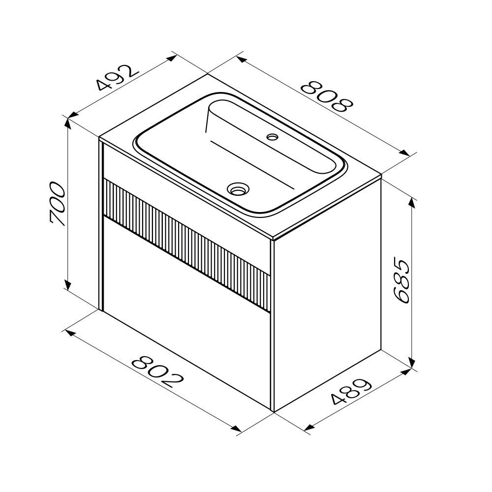 База под раковину, 2 ящика, 80 см, белый матовый