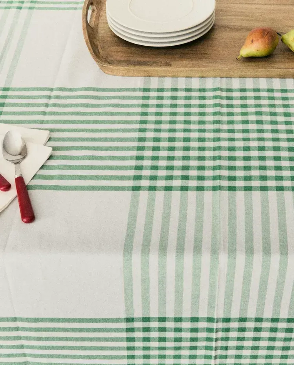 ZARA HOME ХЛОПКОВАЯ СКАТЕРТЬ В КЛЕТКУ, ЗЕЛЕНЫЙ