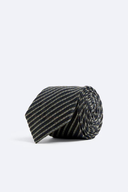 ZARA ЖАККАРДОВЫЙ ГАЛСТУК В ПОЛОСКУ, СИНИЙ