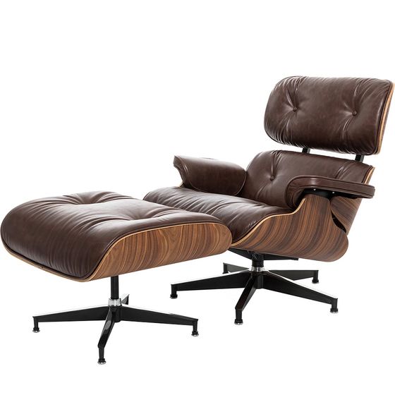 Кресло с оттоманкой Eames Lounge Premium, состаренная кожа