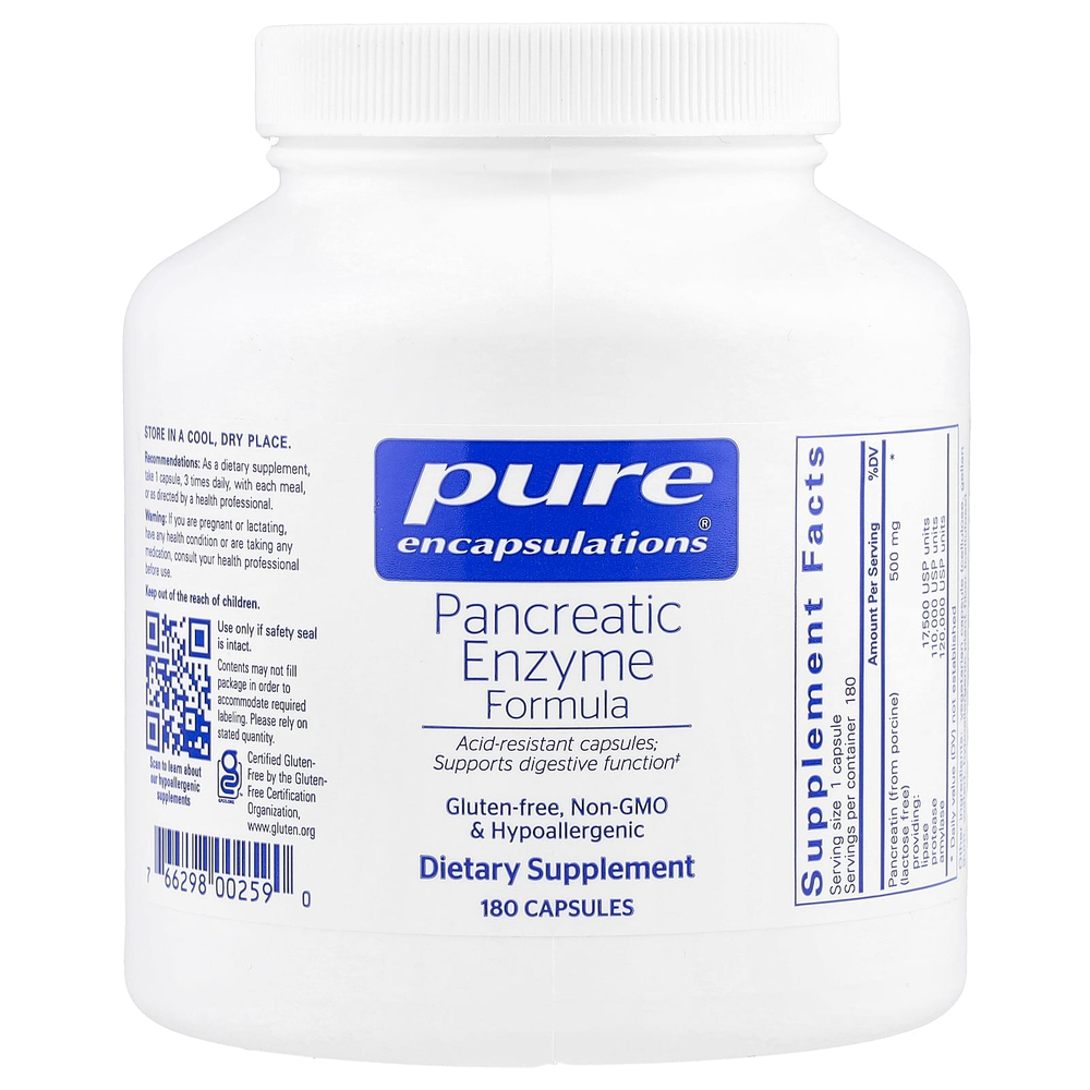Pure Encapsulations, Формула ферментов поджелудочной железы, 180 капсул (500 мг на капсулу)